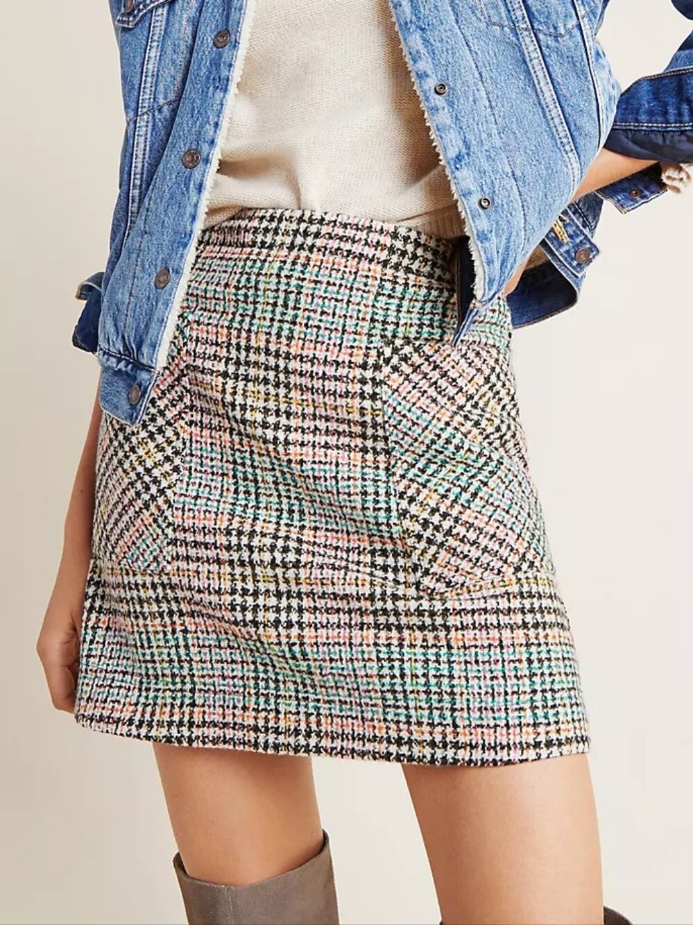 Anthropologie Maeve Bijou Plaid Tweed Wool Blend Skirt Sz 8 Heritage Academia